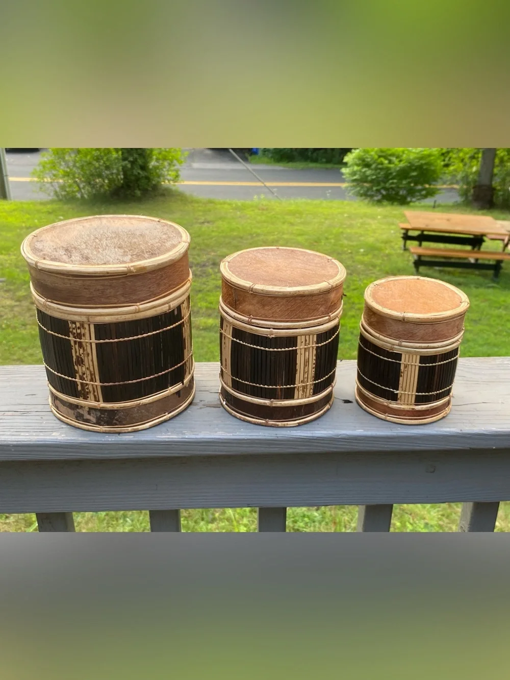 Handcrafted Indonesian Brown Bamboo Storage Canister Set of 3 Bark Box